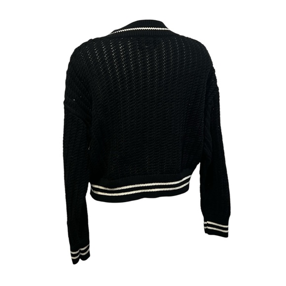 Tuckernuck Irene v neck black with white trim cotton crop sweater Medium - Picture 3 of 9